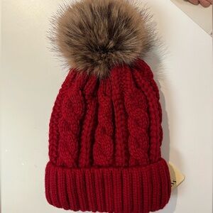 Buy 1 get 1 free Women’s Cozy Red Knit with Pom-Pom stretchy fabric. NWT